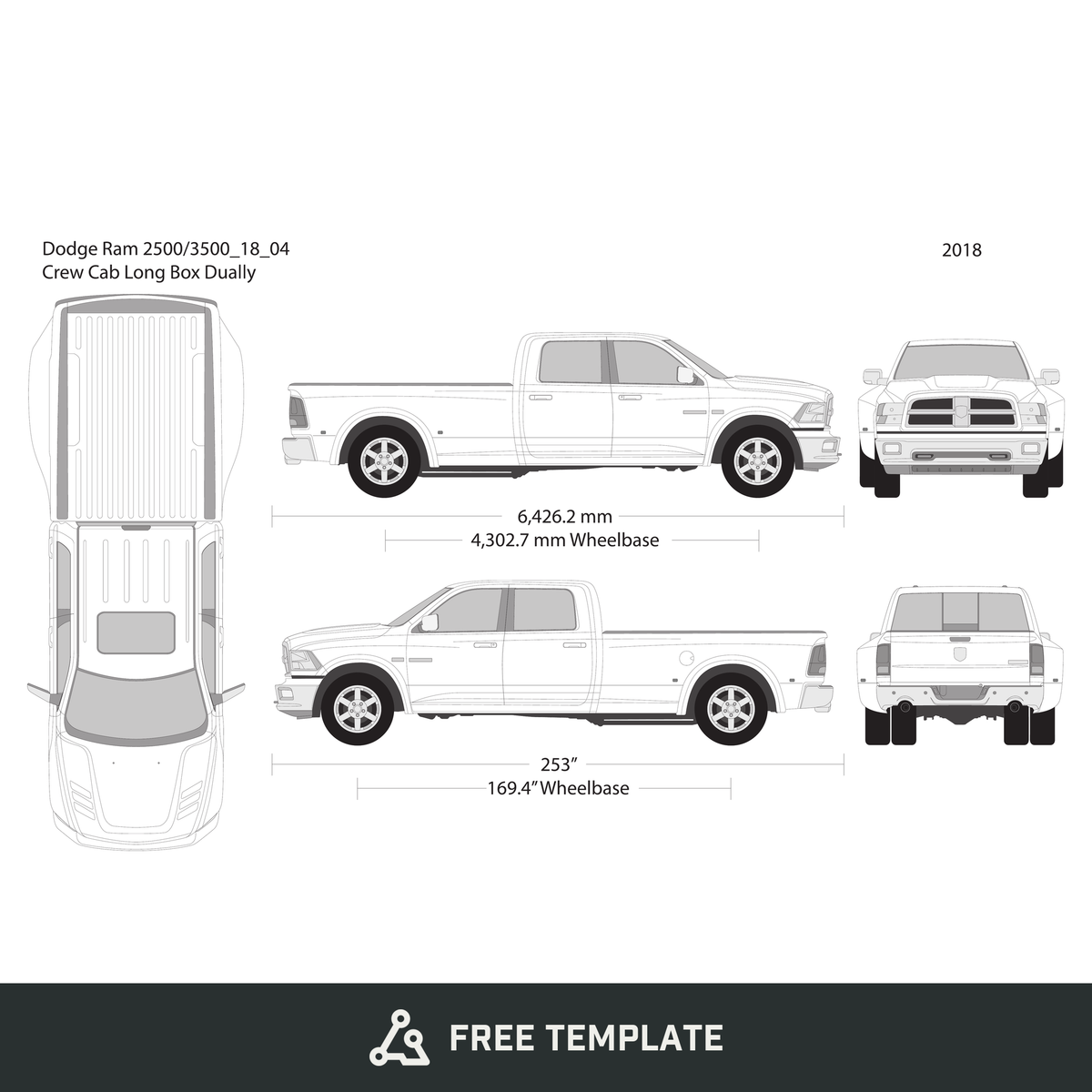 2018 Dodge Ram 2500_3500 free vector vehicle wrap template - GravBase