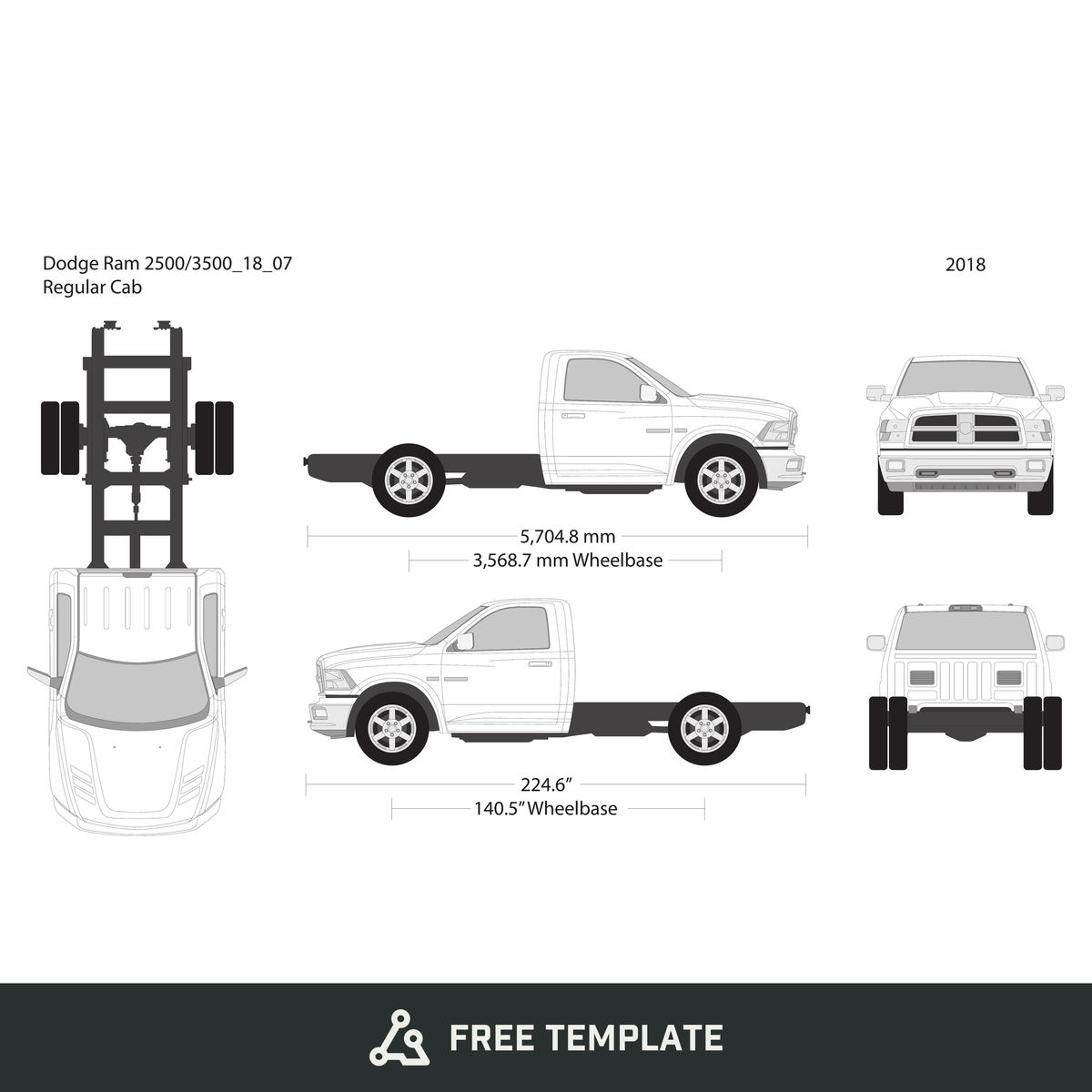 2018 Dodge Ram 2500_3500 free vector vehicle wrap template - GravBase