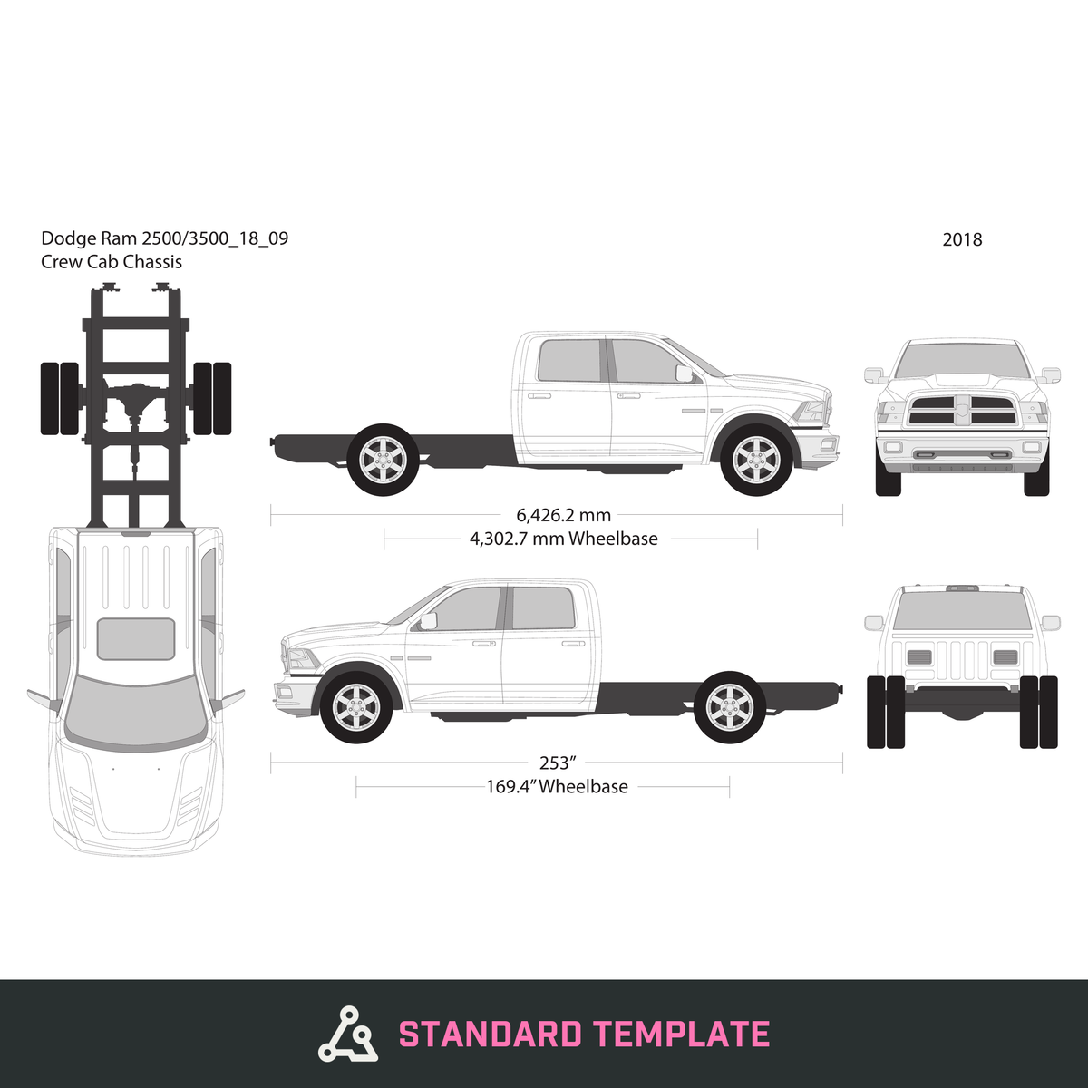 2018 Dodge Ram 2500_3500 vector wrap template V09, Design-Ready PDF - GravBase