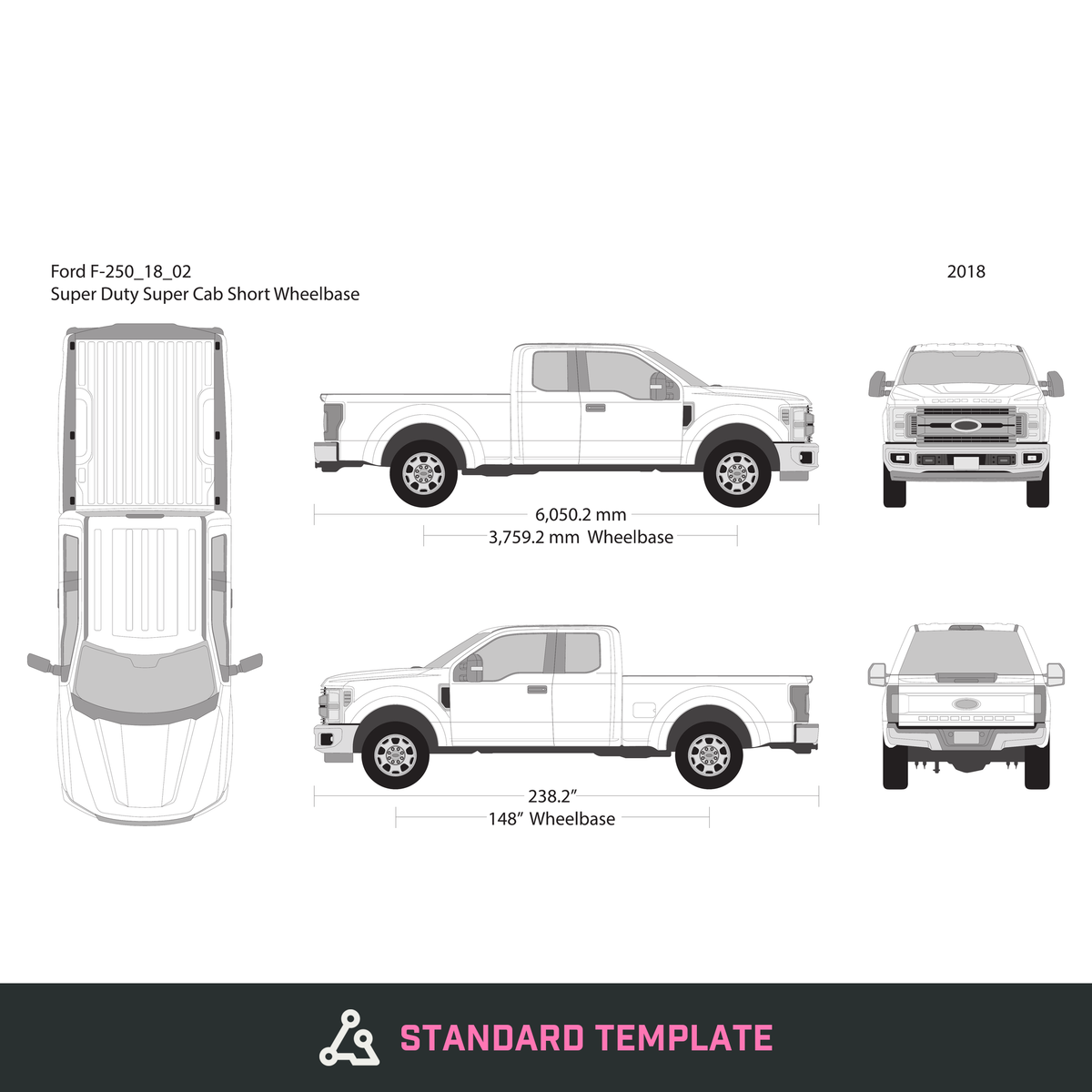 2018 Ford F-250 vector wrap template V02, Design-Ready PDF - GravBase