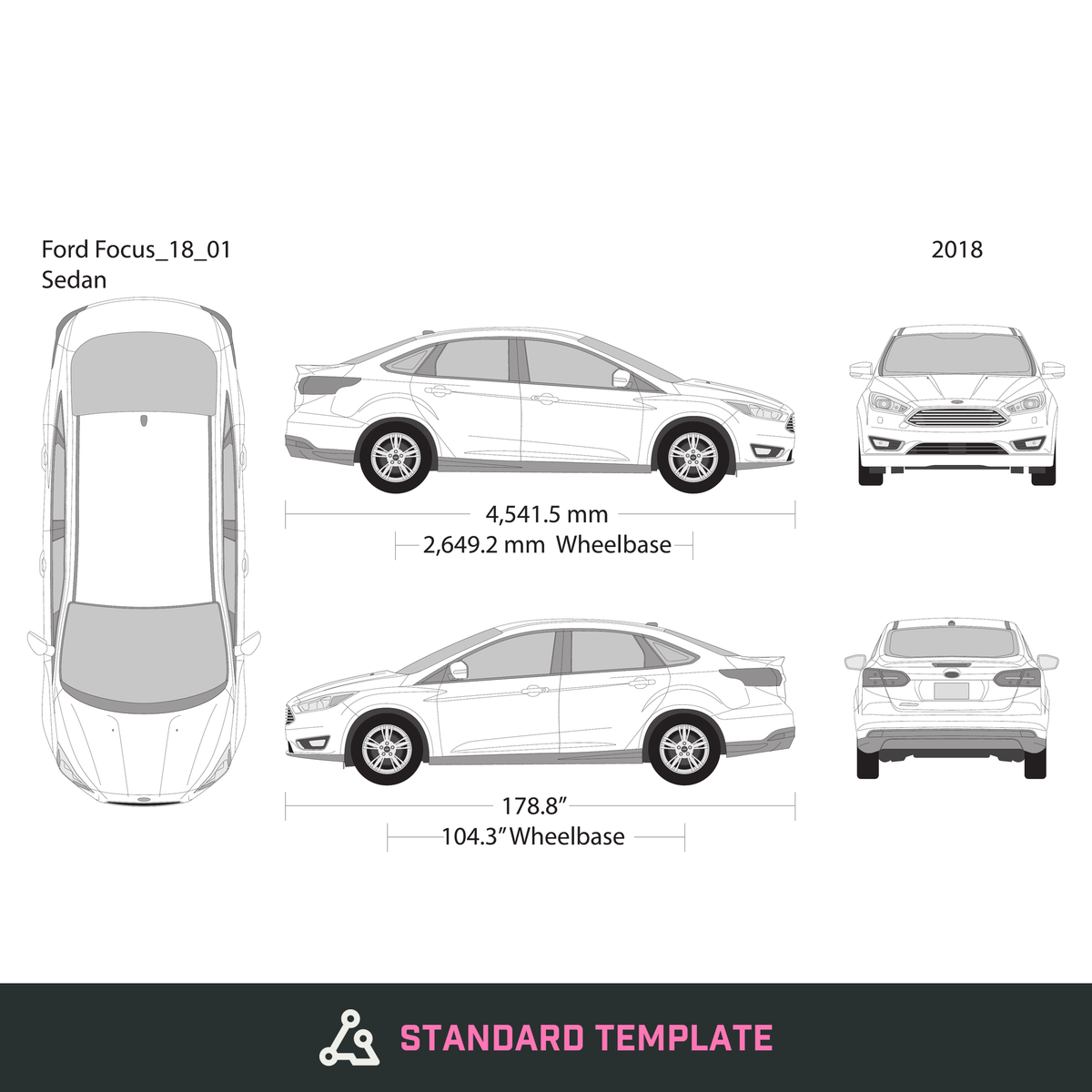 2018 Ford Focus vector wrap template V01, Design-Ready PDF - GravBase