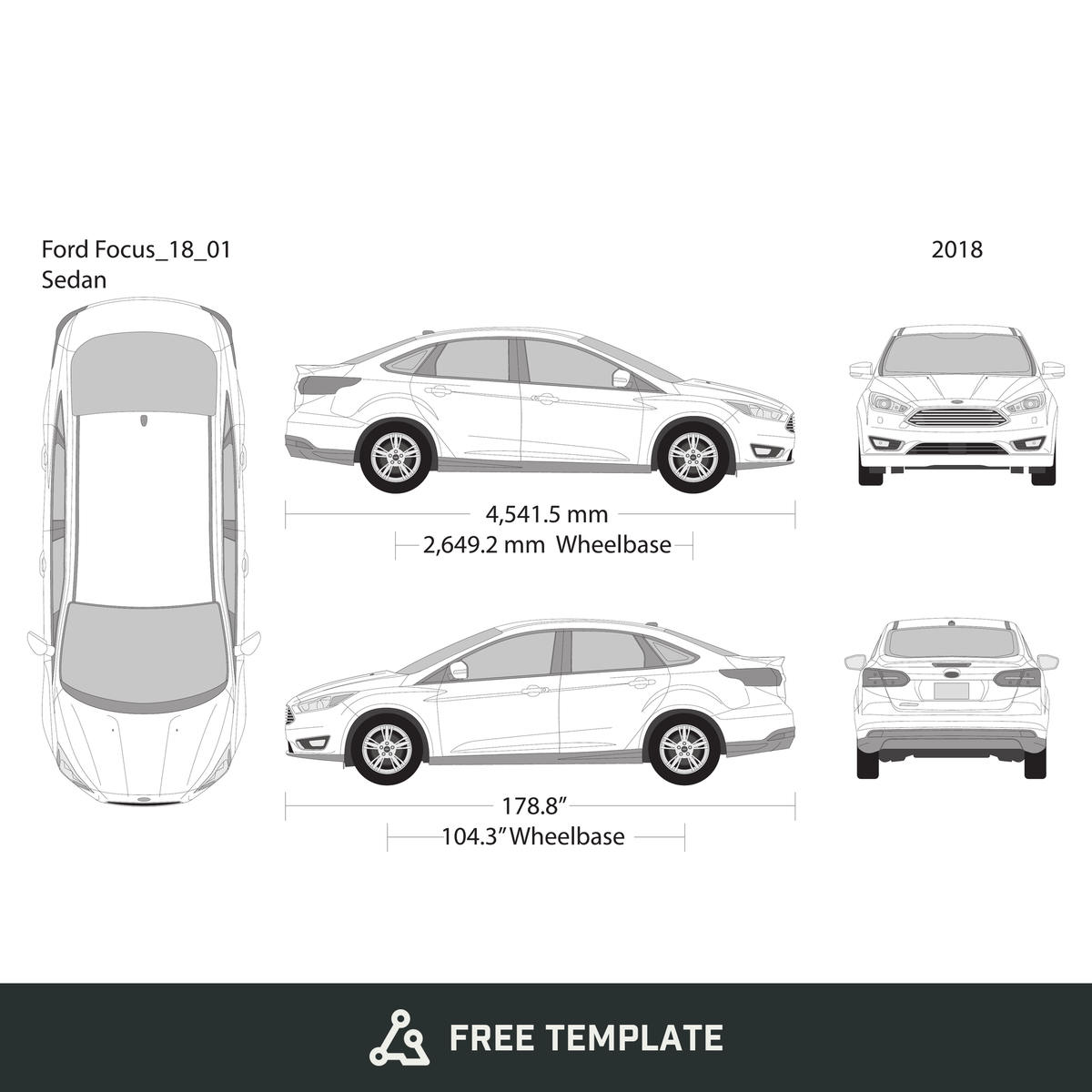 2018 Ford Focus free vector vehicle wrap template - GravBase