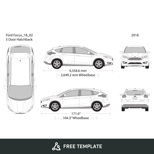 2018 Ford Focus free vector vehicle wrap template - GravBase