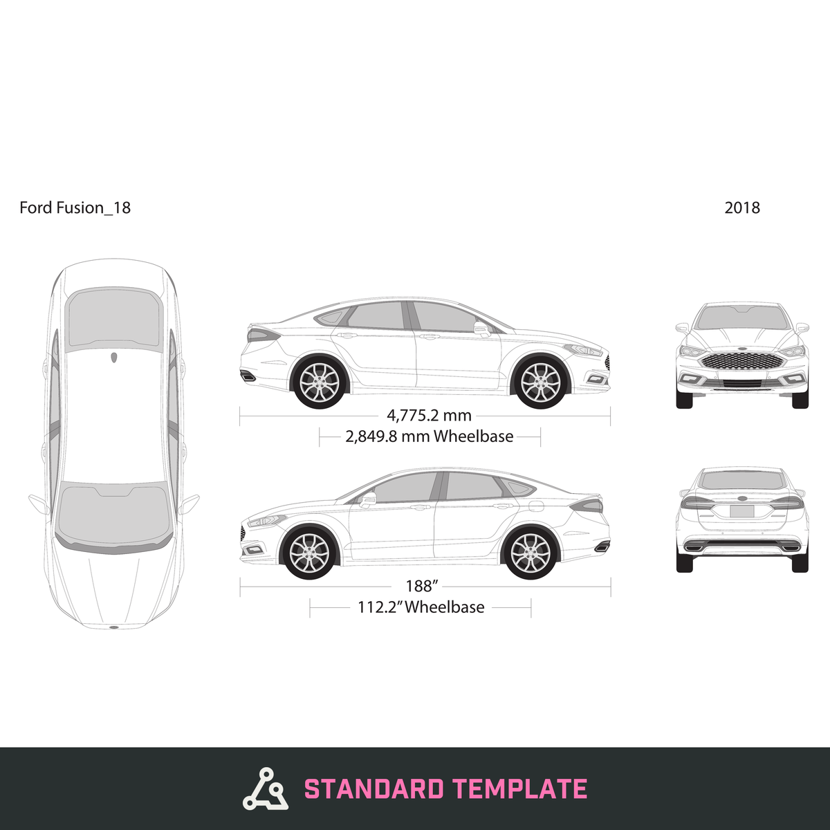 2018 Ford Fusion vector wrap template, Design-Ready PDF - GravBase
