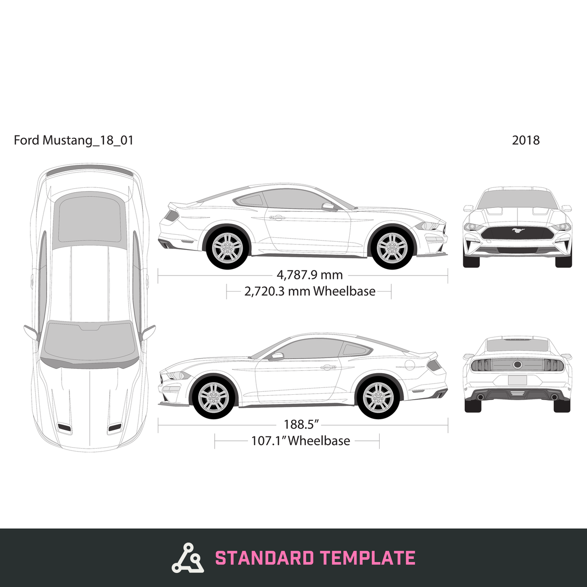 2018 Ford Mustang vector wrap template V01, Design-Ready PDF - GravBase