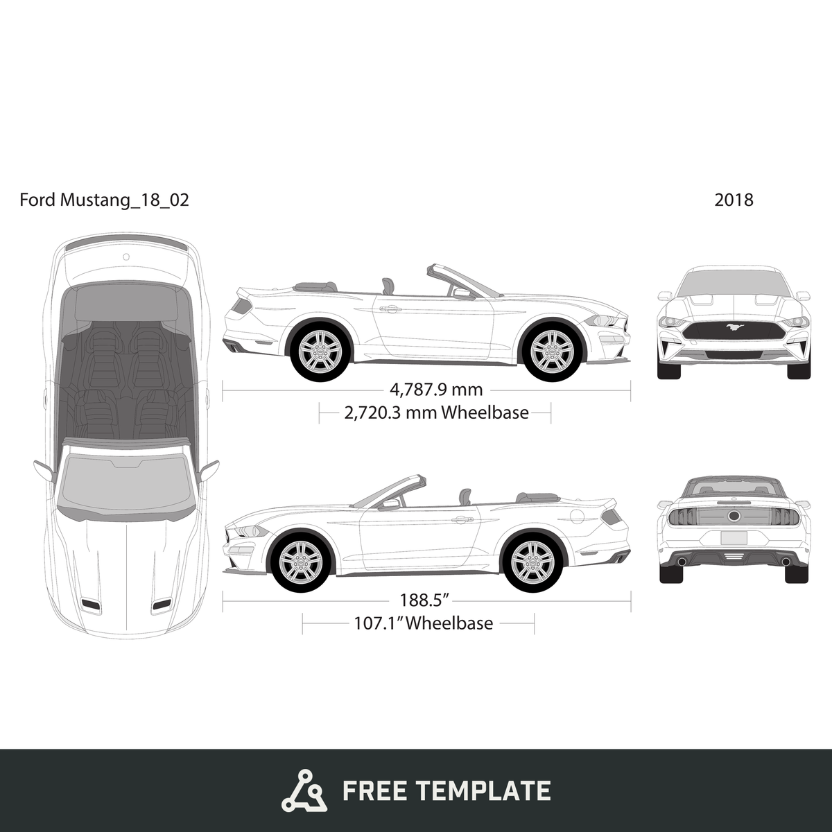 2018 Ford Mustang free vector vehicle wrap template - GravBase