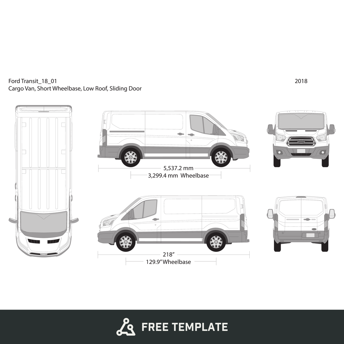 2018 Ford Transit Sliding Door free vector vehicle wrap template - GravBase