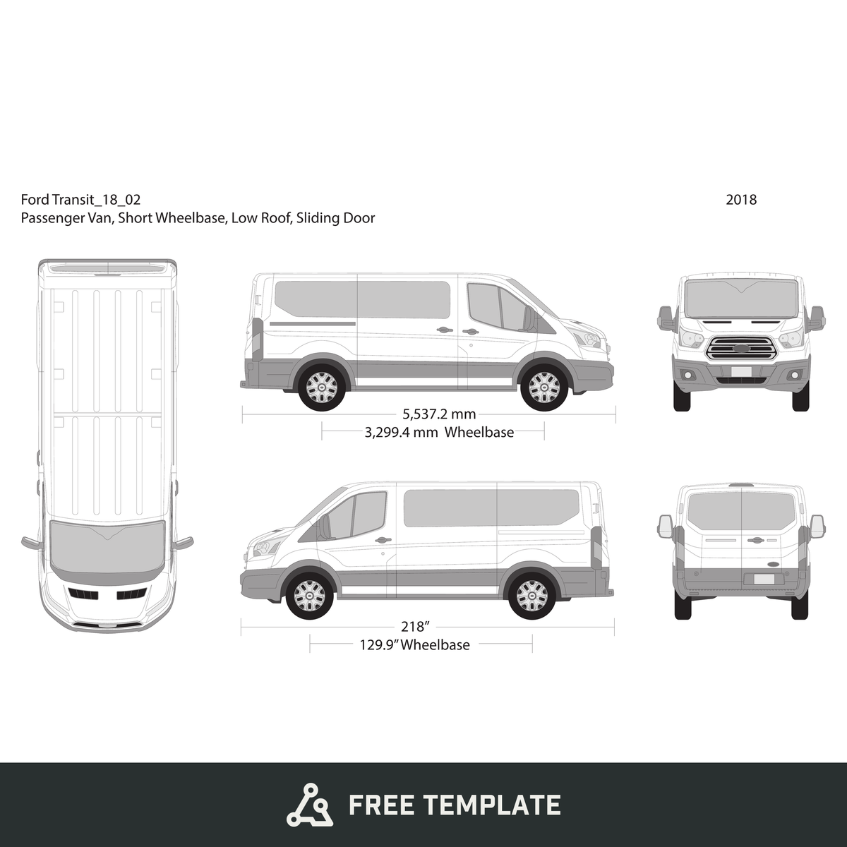 2018 Ford Transit Sliding Door free vector vehicle wrap template - GravBase