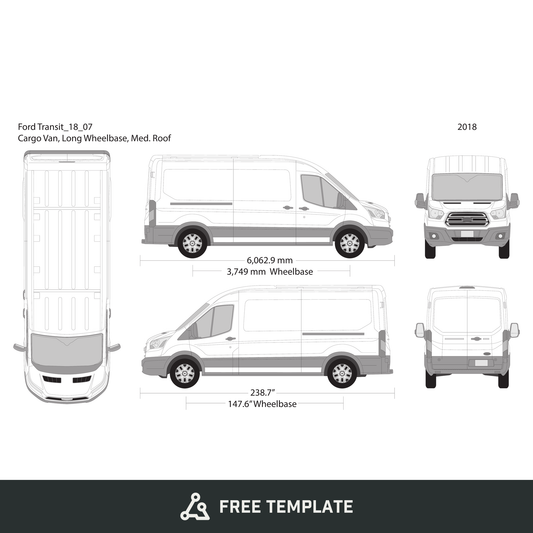 2018 Ford Transit Sliding Door free vector vehicle wrap template - GravBase