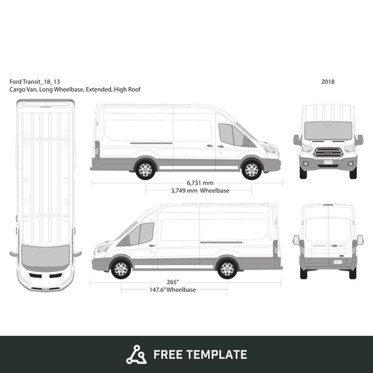 2018 Ford Transit Sliding Door free vector vehicle wrap template - GravBase