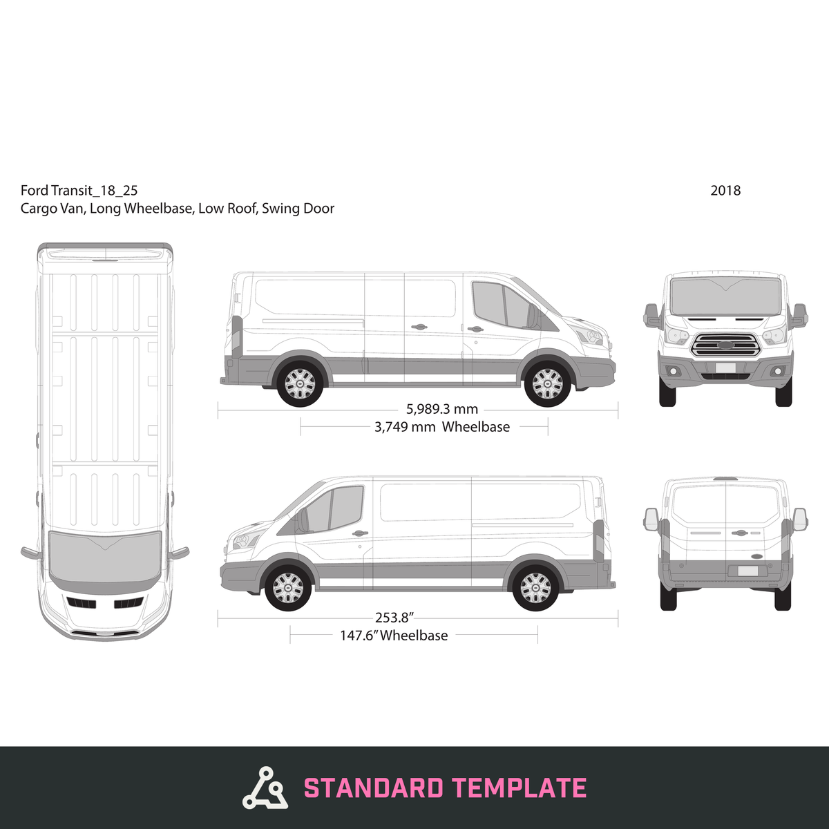 2018 Ford Transit Swing Doors vector wrap template V25, Design-Ready PDF - GravBase