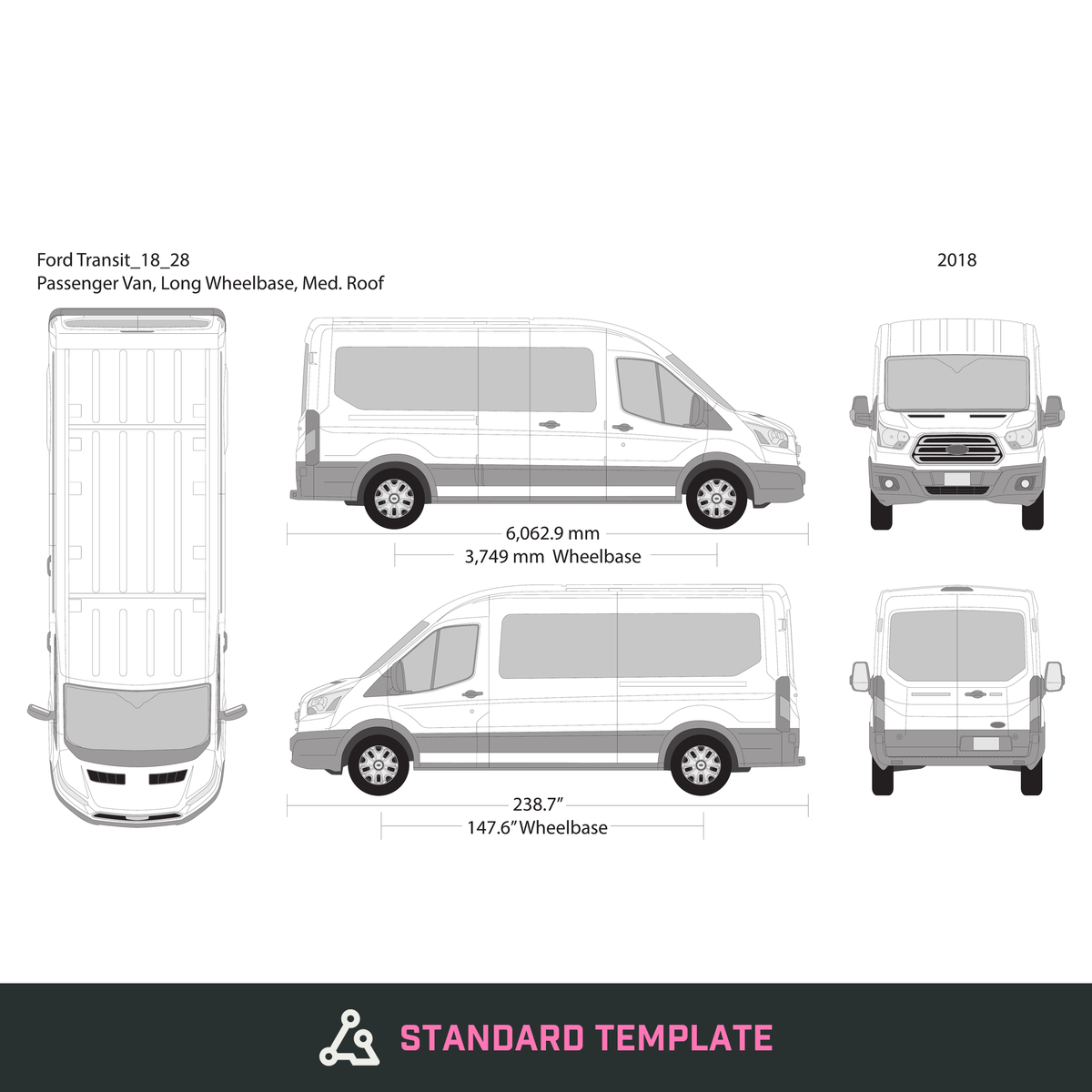 2018 Ford Transit Swing Doors vector wrap template V28, Design-Ready PDF - GravBase