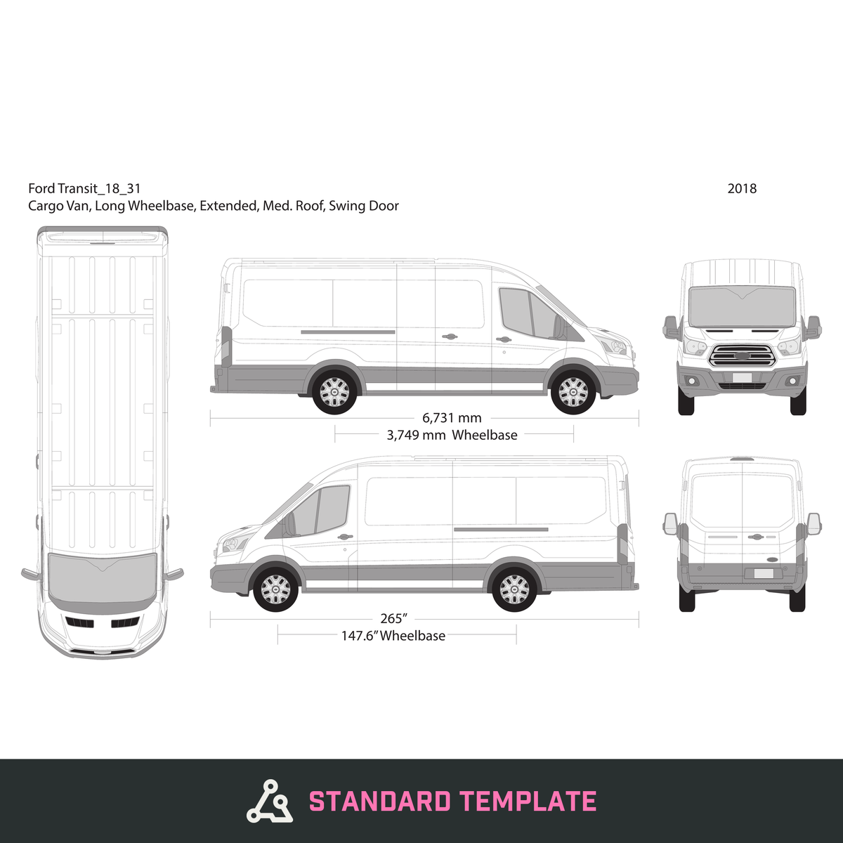 2018 Ford Transit Swing Doors vector wrap template V31, Design-Ready PDF - GravBase