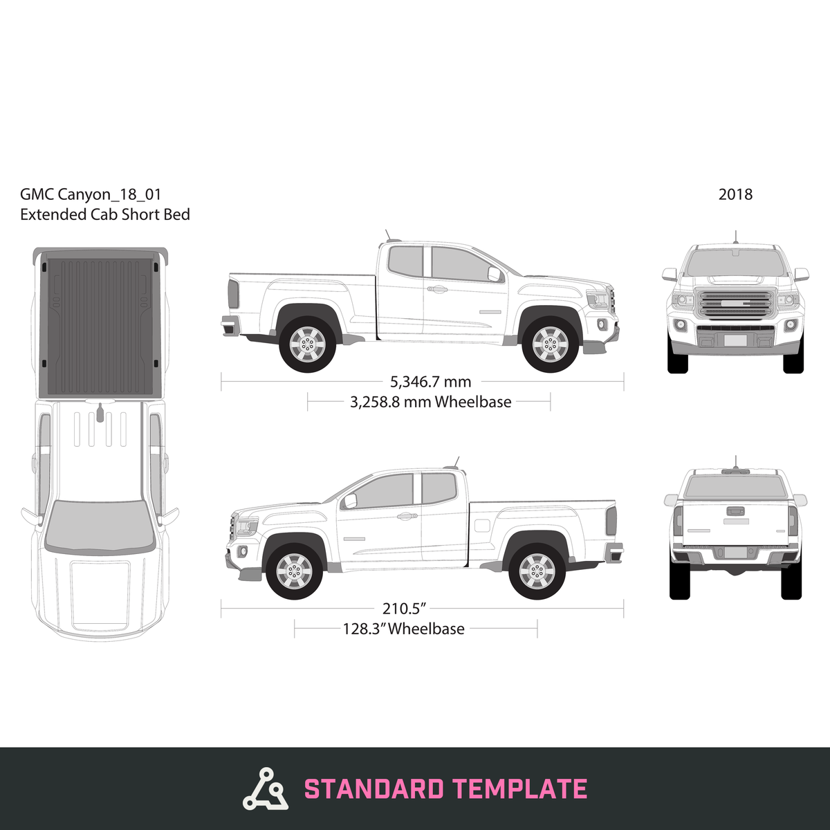 2018 GMC Canyon vector wrap template V01, Design-Ready PDF - GravBase