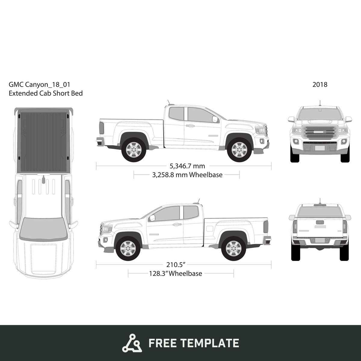 2018 GMC Canyon free vector vehicle wrap template - GravBase