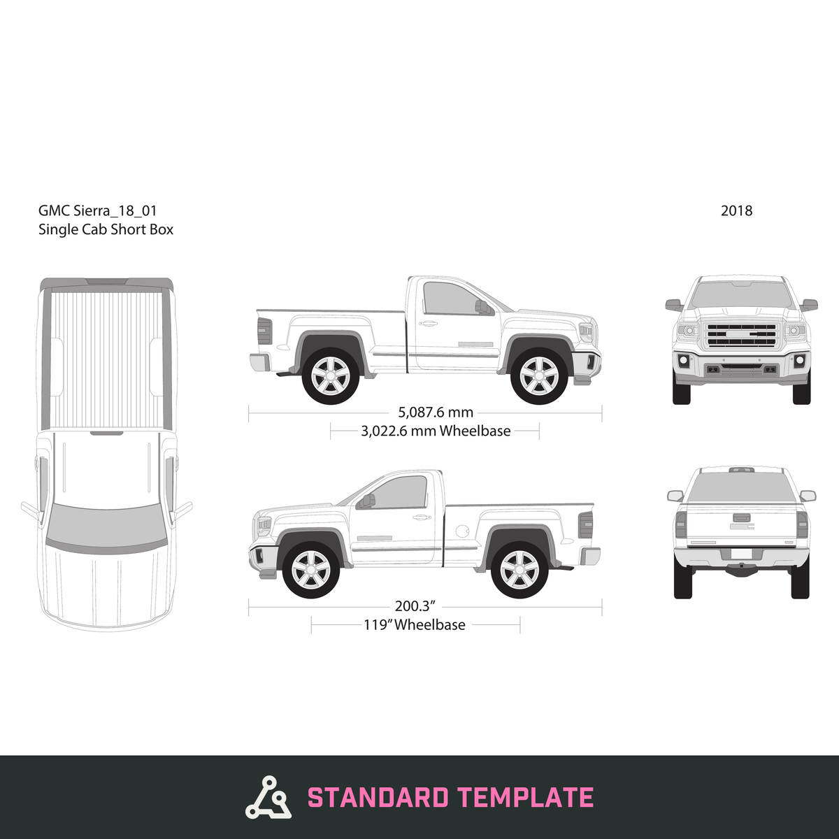 2018 GMC Sierra 1500 vector wrap template V01, Design-Ready PDF - GravBase