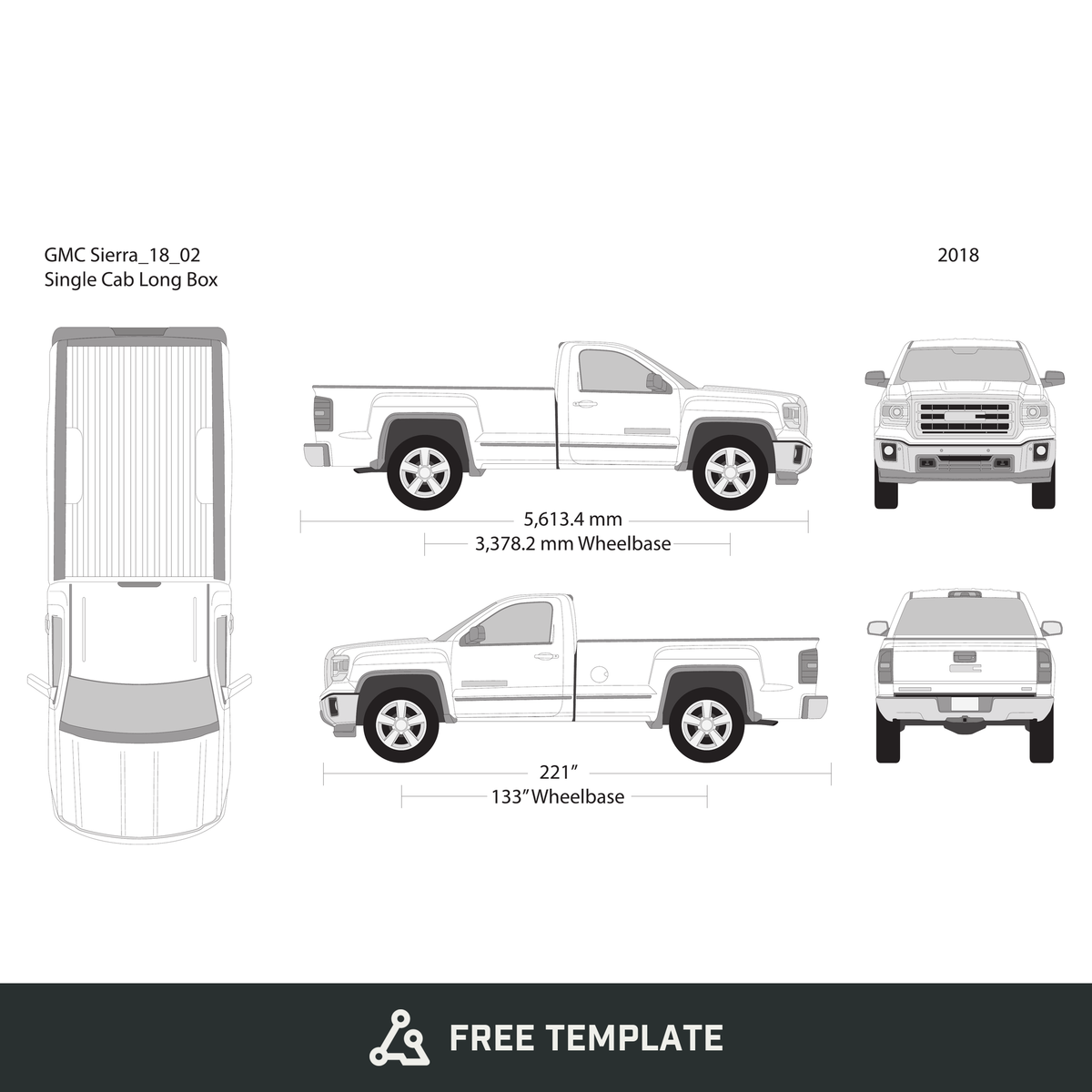 2018 GMC Sierra 1500 free vector vehicle wrap template - GravBase