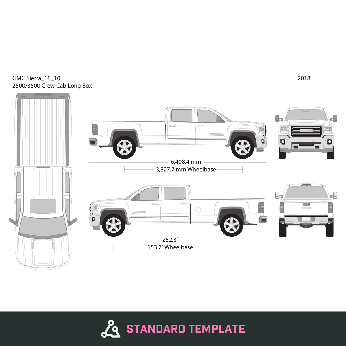 2018 GMC Sierra 2500-3500 HD vector wrap template V10, Design-Ready PDF - GravBase