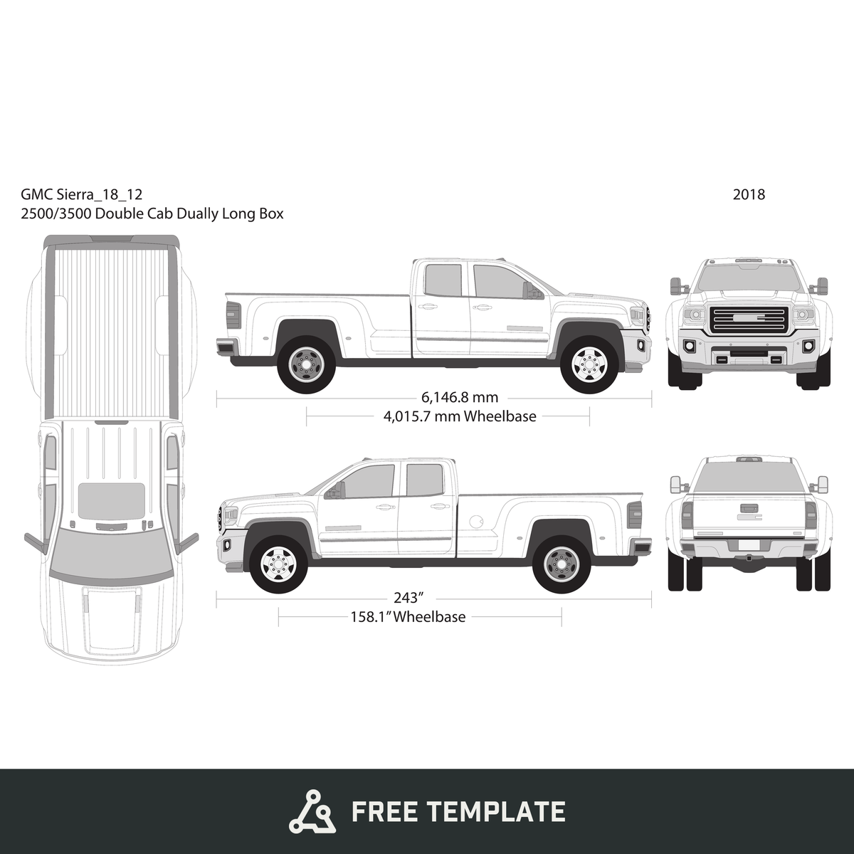 2018 GMC Sierra 2500-3500 HD free vector vehicle wrap template - GravBase