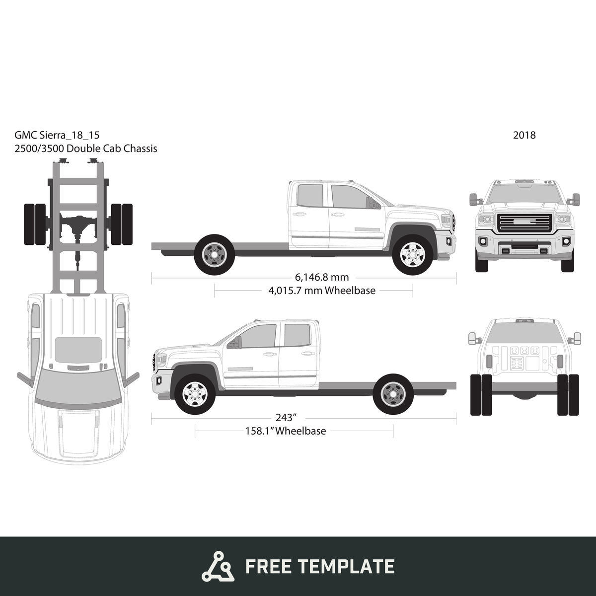 2018 GMC Sierra 2500-3500 HD free vector vehicle wrap template - GravBase