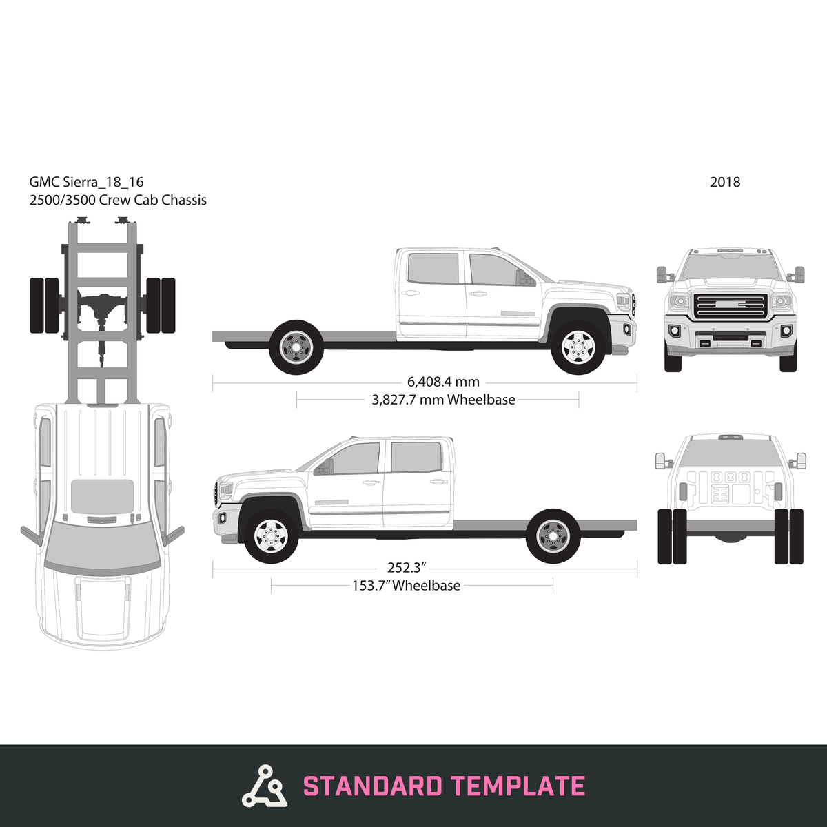 2018 GMC Sierra 2500-3500 HD vector wrap template V16, Design-Ready PDF - GravBase