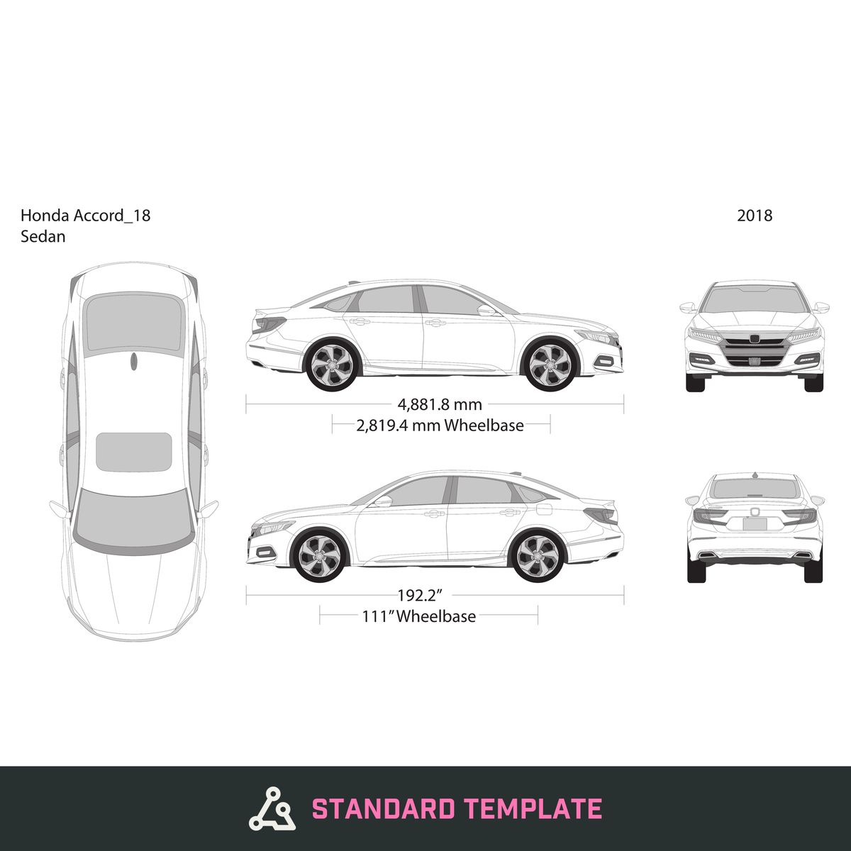 2018 Honda Accord Sedan vector wrap template, Design-Ready PDF - GravBase