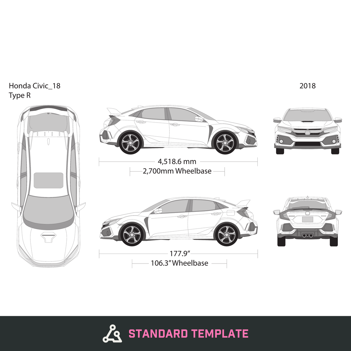 2018 Honda Civic Hatchback vector wrap template, Design-Ready PDF - GravBase
