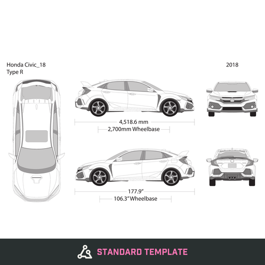 2018 Honda Civic Hatchback vector wrap template, Design-Ready PDF - GravBase
