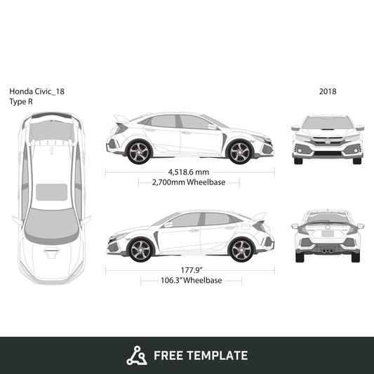 2018 Honda Civic Hatchback free vector vehicle wrap template - GravBase
