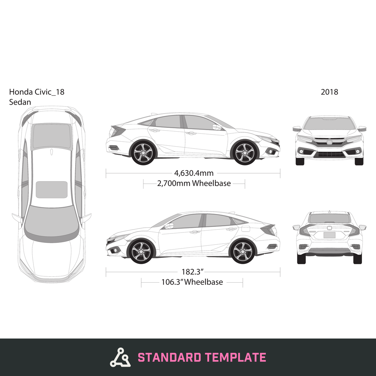 2018 Honda Civic Sedan vector wrap template, Design-Ready PDF - GravBase