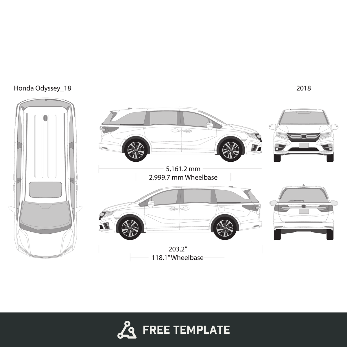 2018 Honda Odyssey free vector vehicle wrap template - GravBase