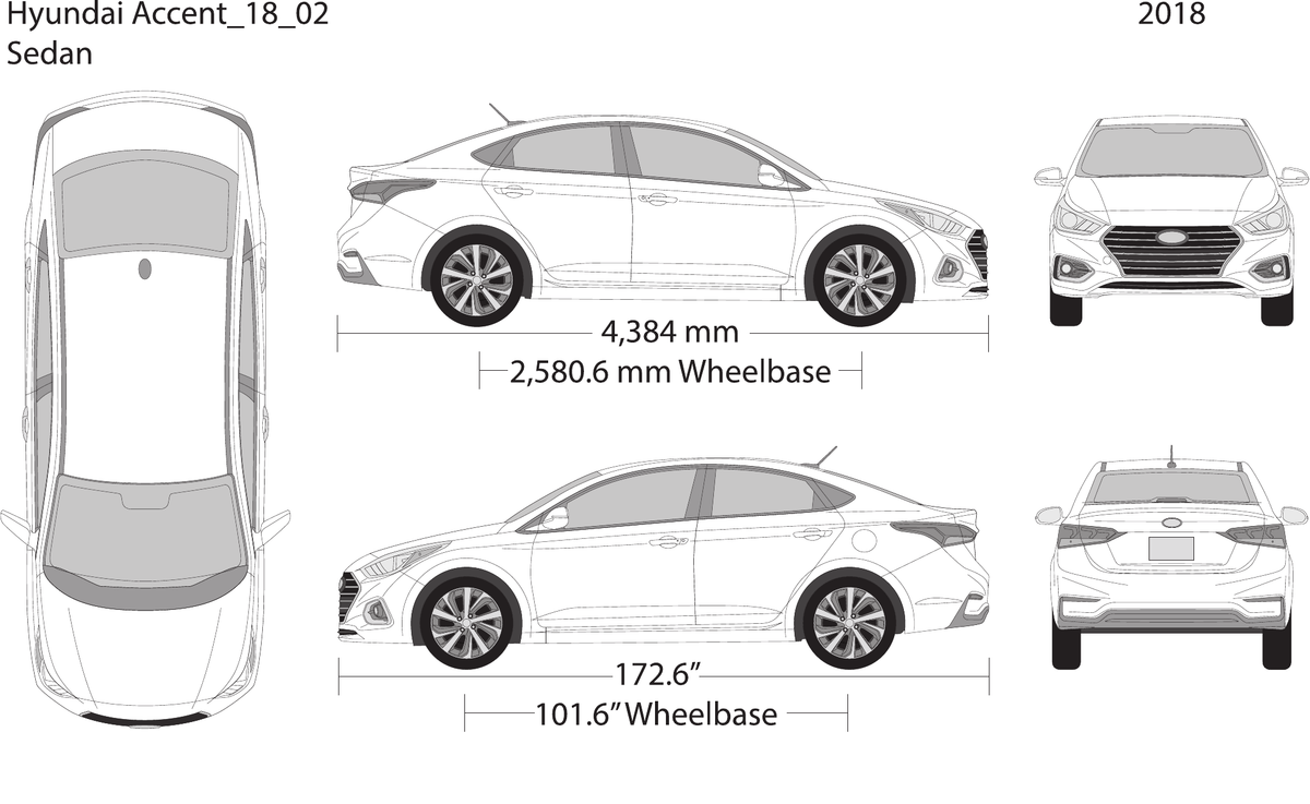 2018 Hyundai Accent Sedan Vector Wrap Template - GravBase