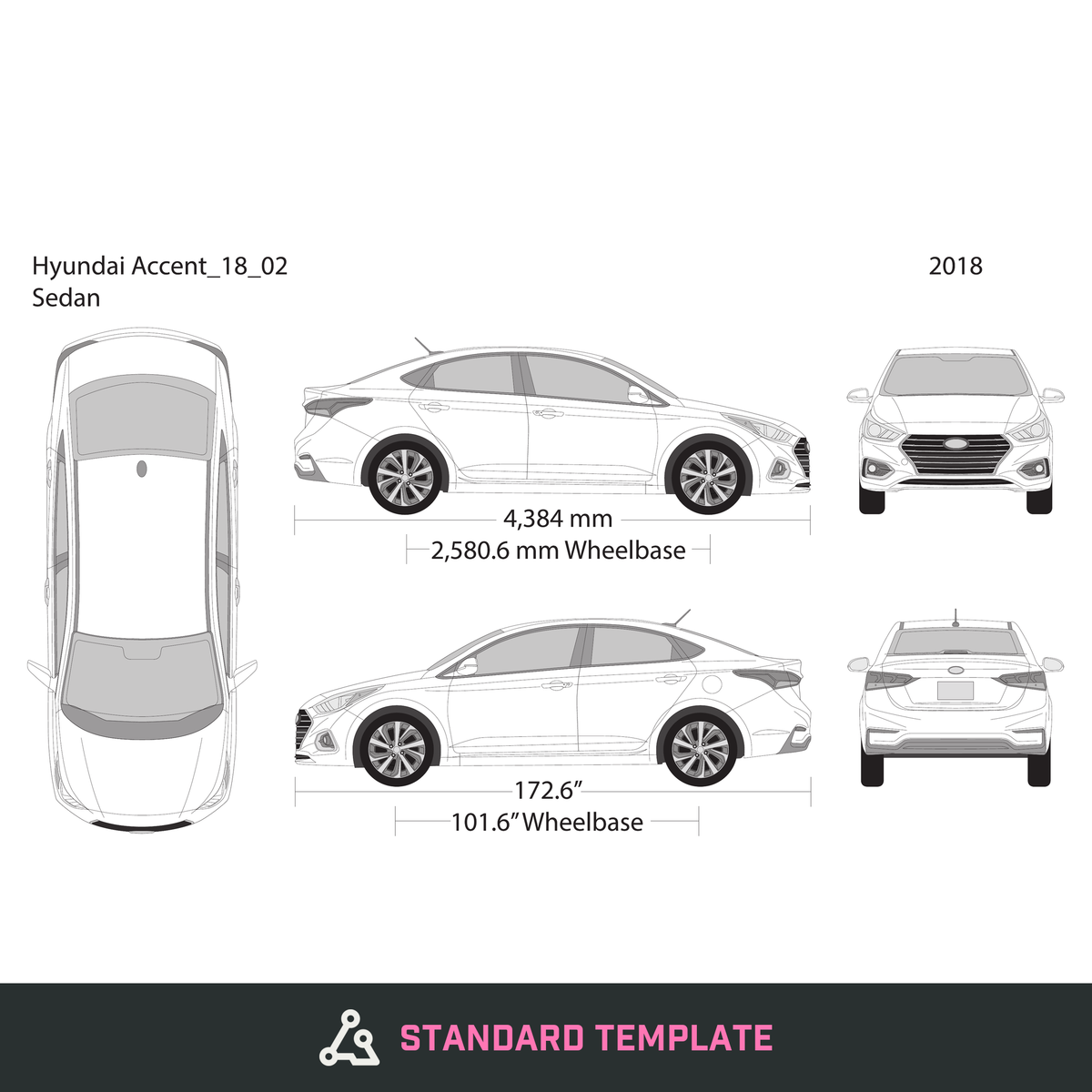2018 Hyundai Accent Sedan vector wrap template, Design-Ready PDF - GravBase