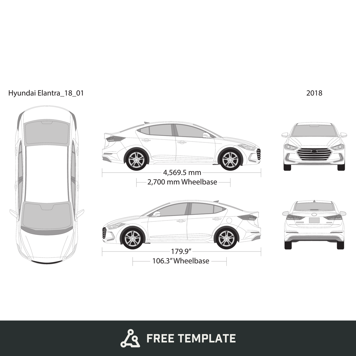 2018 Hyundai Elantra free vector vehicle wrap template - GravBase