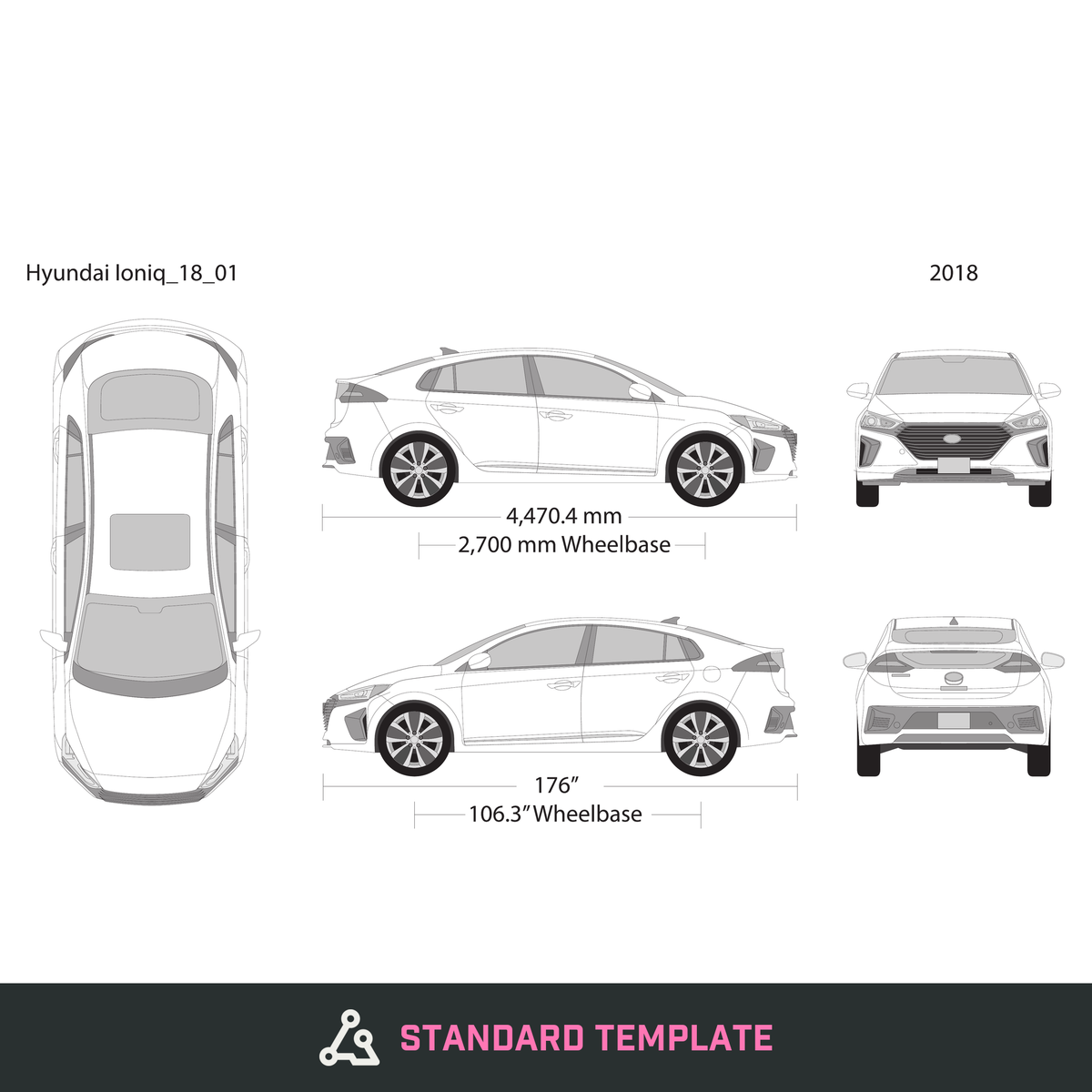 2018 Hyundai Ioniq vector wrap template, Design-Ready PDF - GravBase