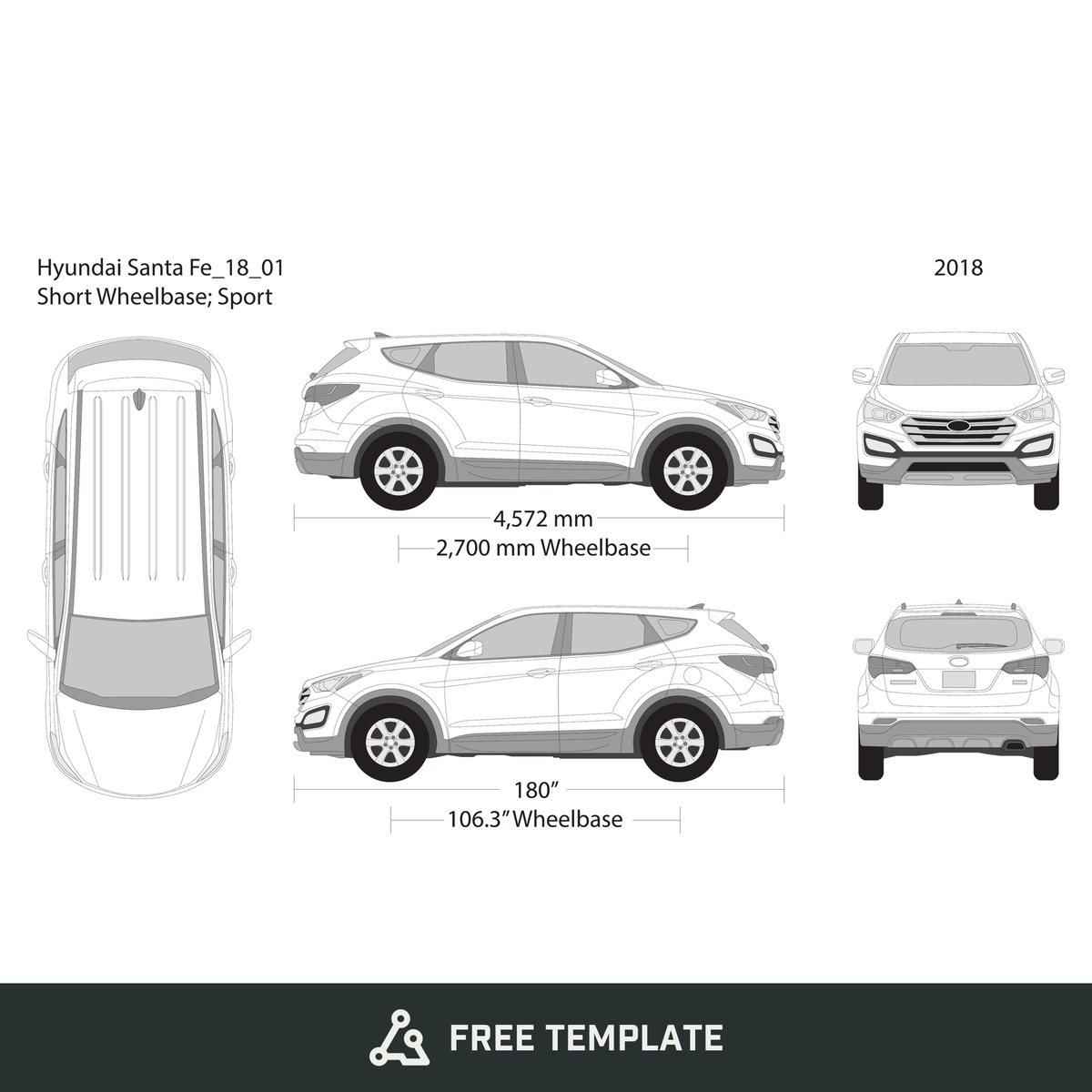 2018 Hyundai Santa Fe free vector vehicle wrap template - GravBase