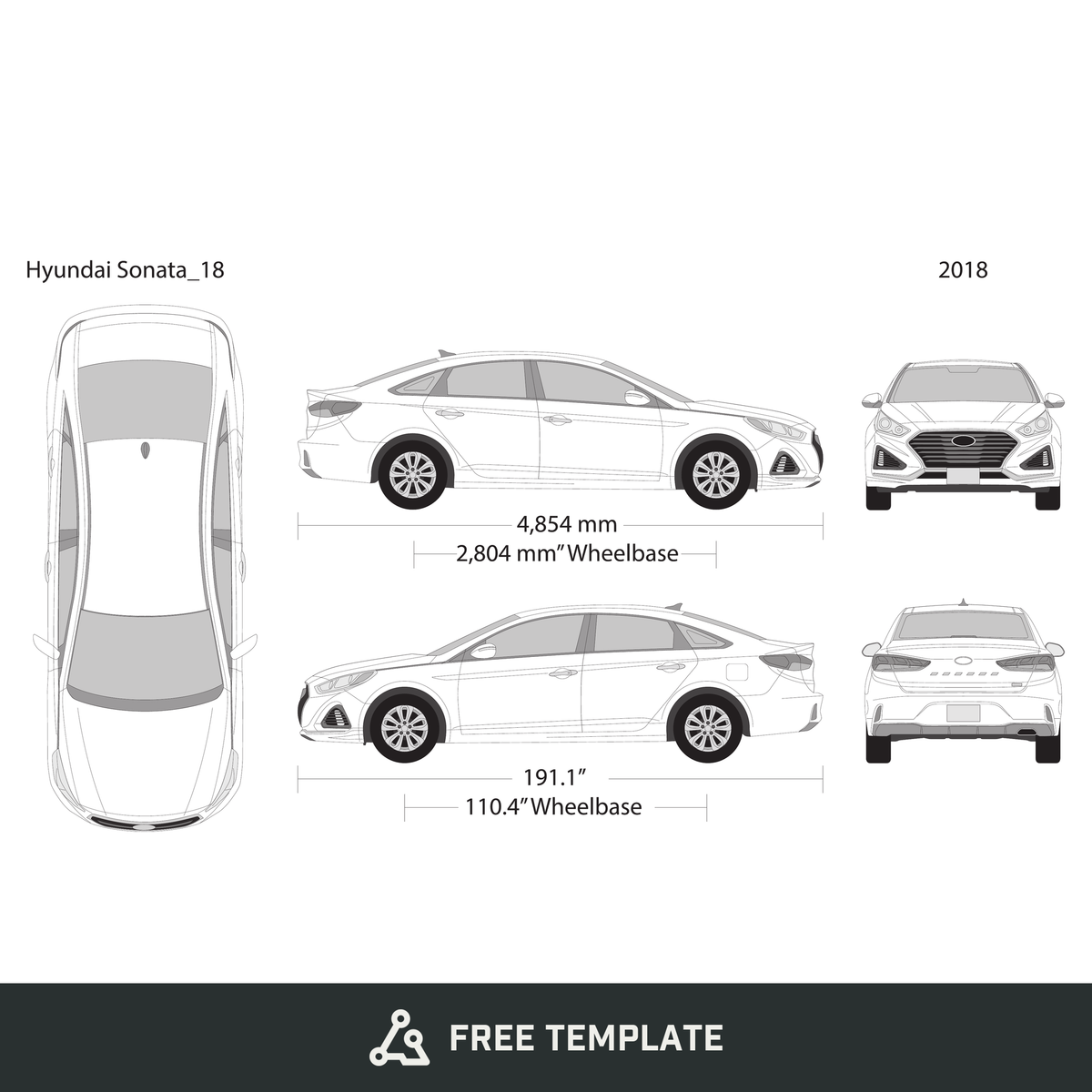 2018 Hyundai Sonata free vector vehicle wrap template - GravBase