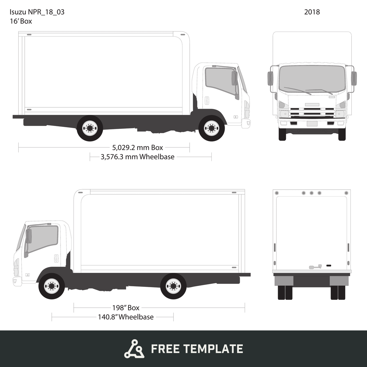 2018 Isuzu NPR free vector vehicle wrap template - GravBase