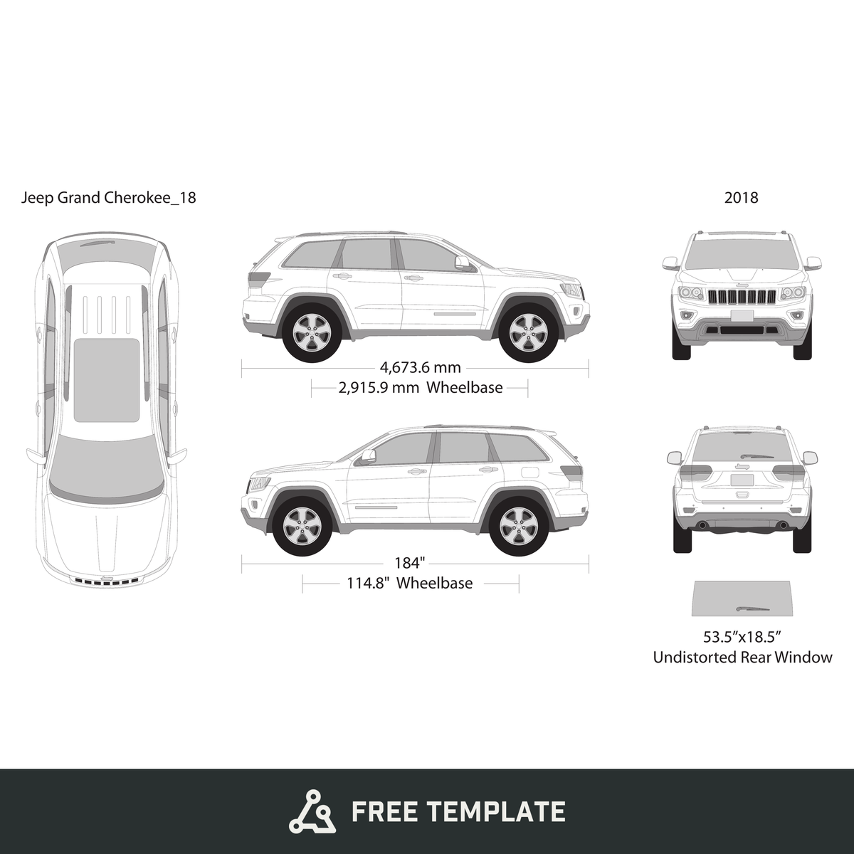2018 Jeep Grand Cherokee free vector vehicle wrap template - GravBase