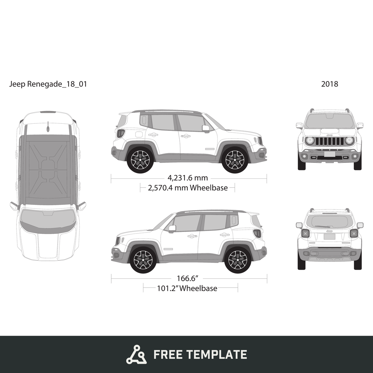 2018 Jeep Renegade free vector vehicle wrap template - GravBase