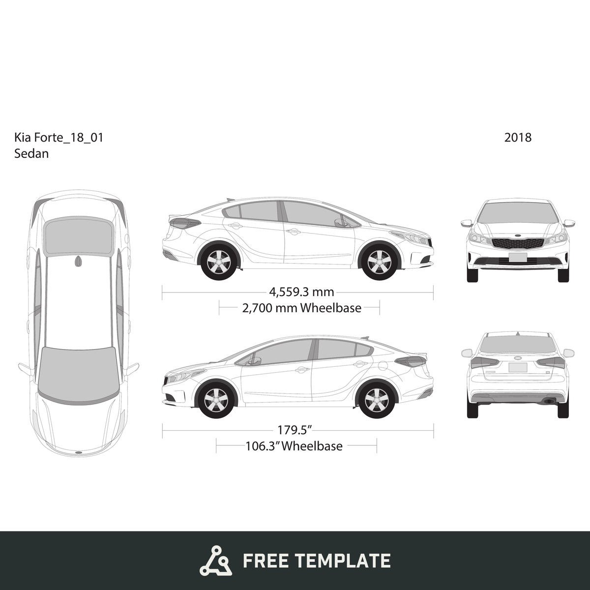 2018 Kia Forte free vector vehicle wrap template - GravBase