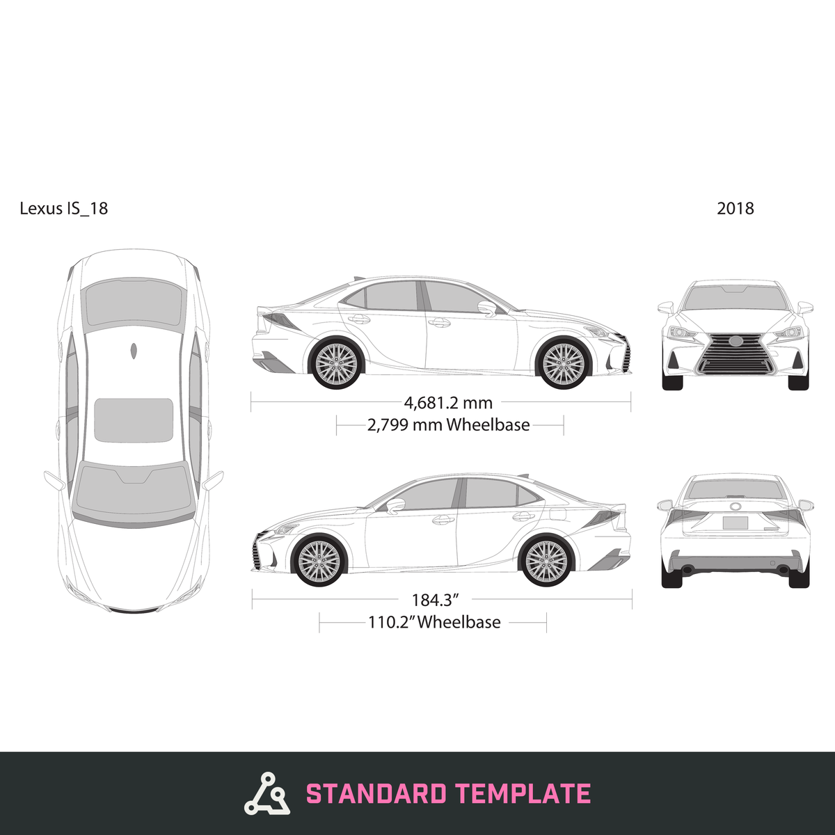 2018 Lexus IS vector wrap template, Design-Ready PDF - GravBase