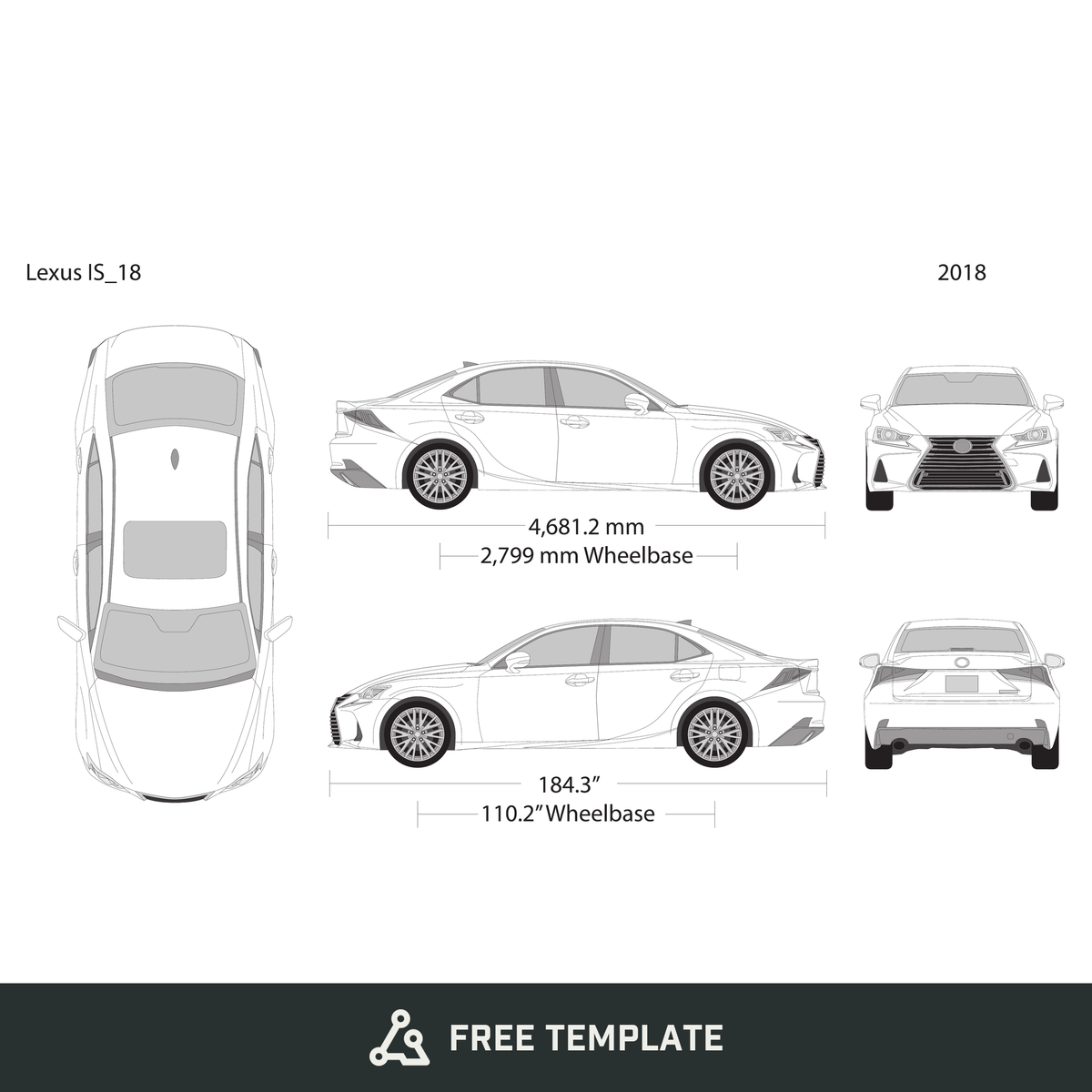 2018 Lexus IS free vector vehicle wrap template - GravBase