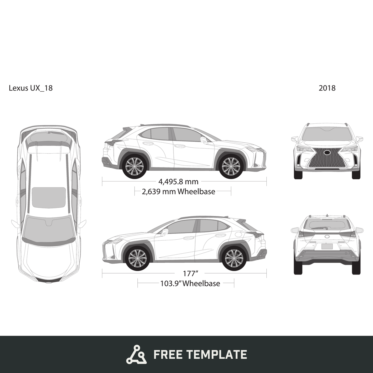 2018 Lexus UX free vector vehicle wrap template - GravBase