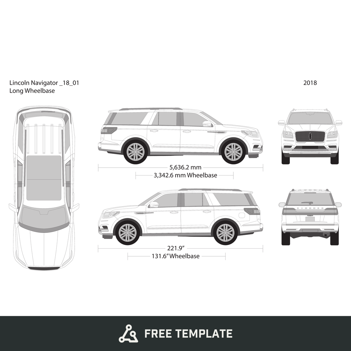 2018 Lincoln Navigator free vector vehicle wrap template - GravBase