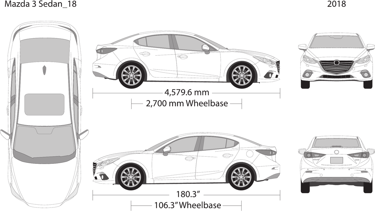 2018 Mazda 3 Sedan vector wrap template, Design-Ready PDF - GravBase