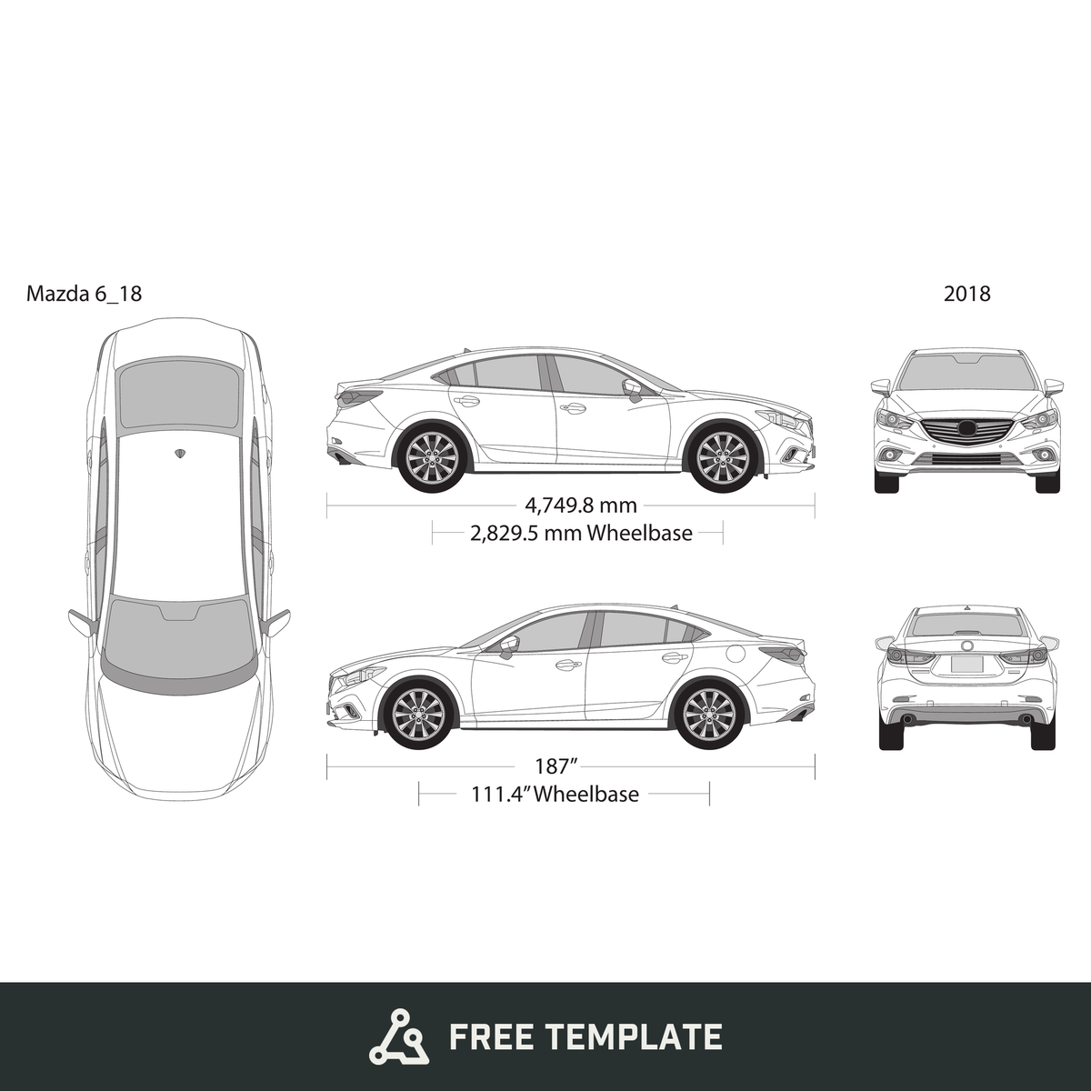 2018 Mazda 6 free vector vehicle wrap template - GravBase