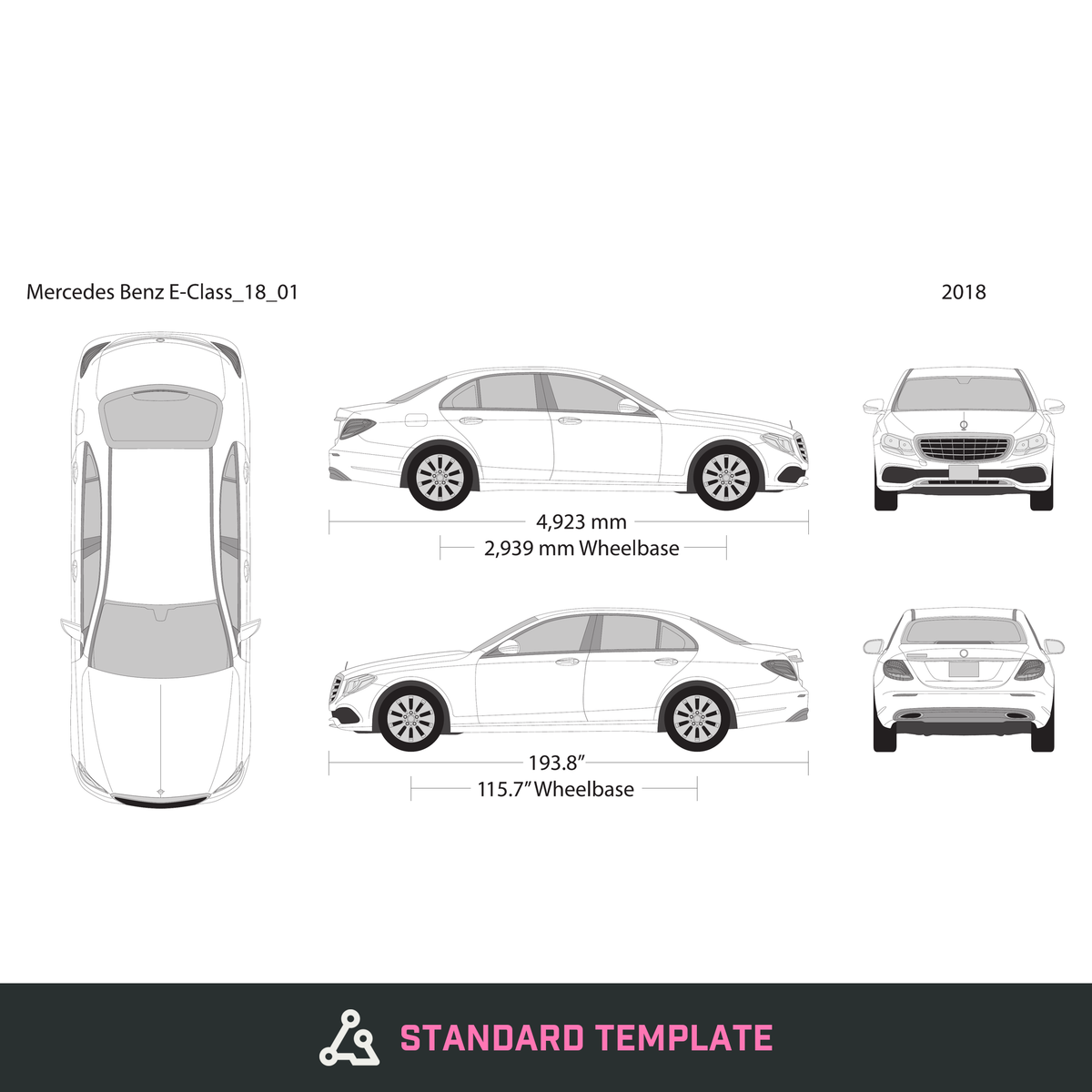 2018 Mercedes E-Class vector wrap template V01, Design-Ready PDF - GravBase