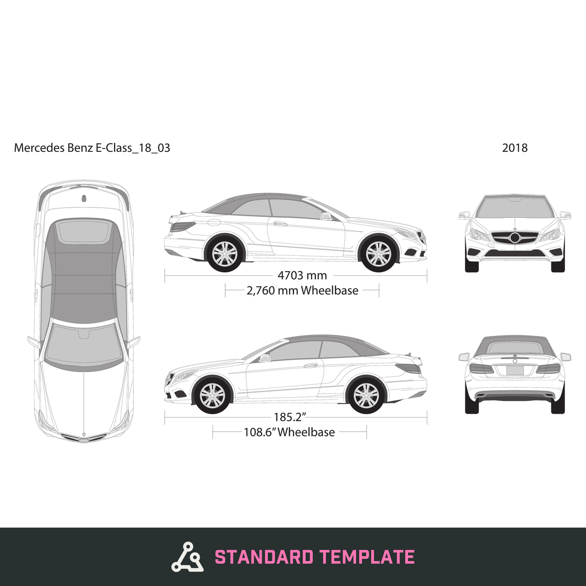 2018 Mercedes E-Class vector wrap template V03, Design-Ready PDF - GravBase
