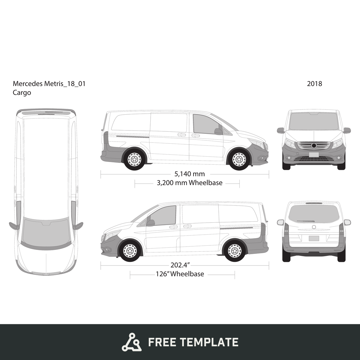 2018 Mercedes Metris free vector vehicle wrap template - GravBase